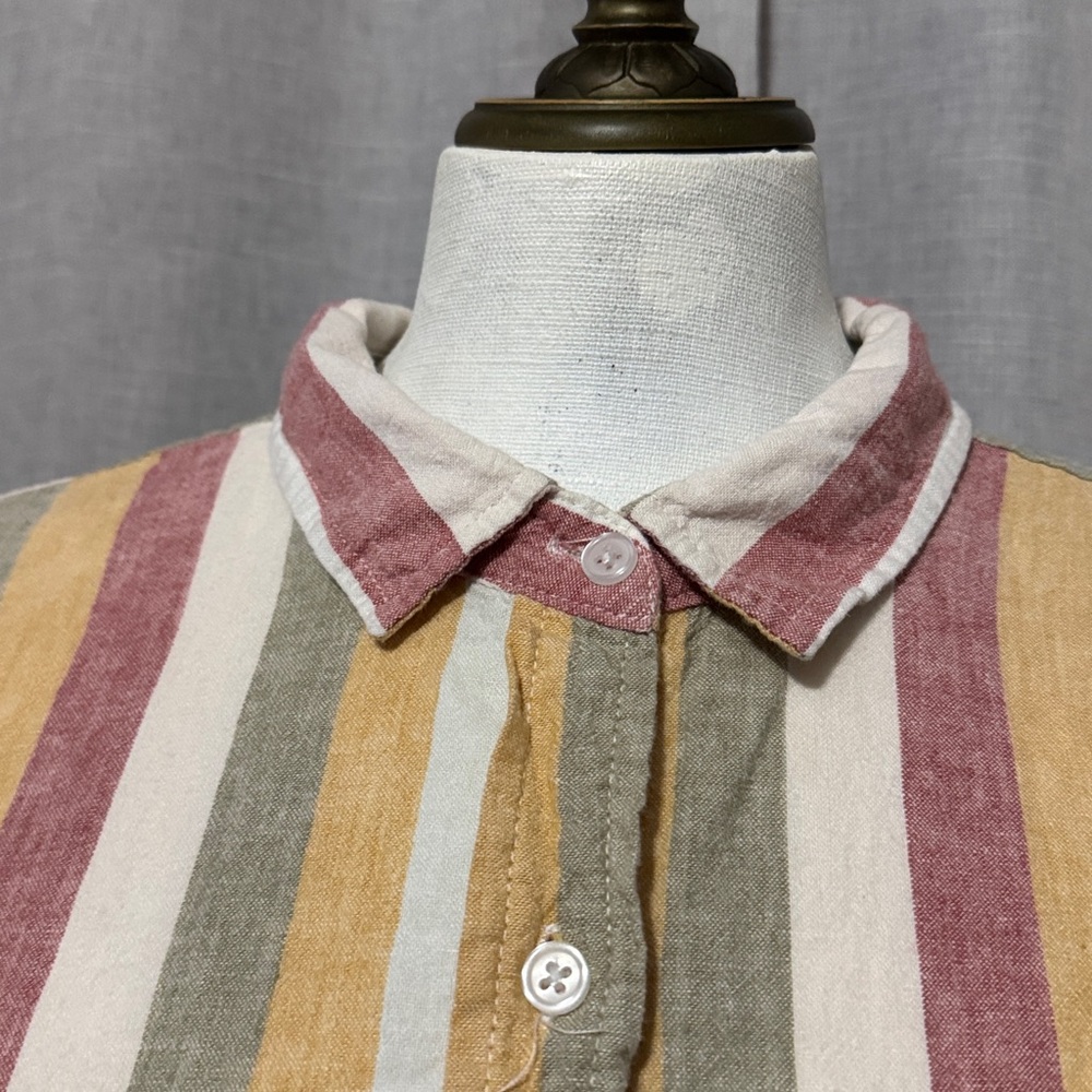 Threshold Rayon/Linen blend Button Up Shirt-Striped/Red/Mustard/Beige/Olive-Sz L - Picture 2 of 14